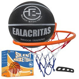 Ealacrita Compress Groove-Grip Silent Basketball & Hoop Gift Set - High-Density Foam with Textured Surface, All-Weather Indoor Practice, Ready-to-Give Pro Training Kit (Black, No.7)