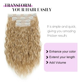 UDU Blonde Hair Extensions Clip in curly hair clip in extensions Wavy Seamless Clip in Hair Extensions 16'' Mermaid Waves 4PCS Synthetic Hair Pieces for Women