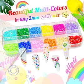 qiipii 12 Colors 2mm Small Jelly Resin Rhinestones Rainbow Colorful Flatback Tiny Stones Gems Diamonds Crystals Charms for Nails Eyes Face Makeup Crafting Tumblers Bottles Crafts Shoes Clothes Phones