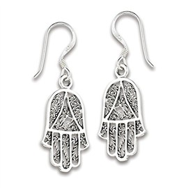 Hand of God Hamsa Rope .925 Sterling Silver Oxidized Filigree Festival Fashion Earrings