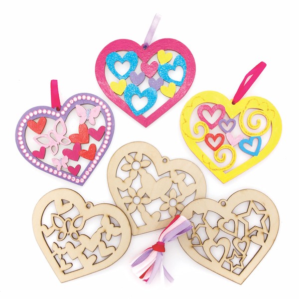 Baker Ross AX887 Wooden Heart Decorations for Kids Craft Painting,