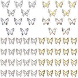 Butterfly Nail Charms,60 PCS Butterfly Charms Silver Butterfly Charms Gold Nail Charms Butterfly Charms for Nails Butterflies Nail Rhinestones Gems Charms for Women Nail Art