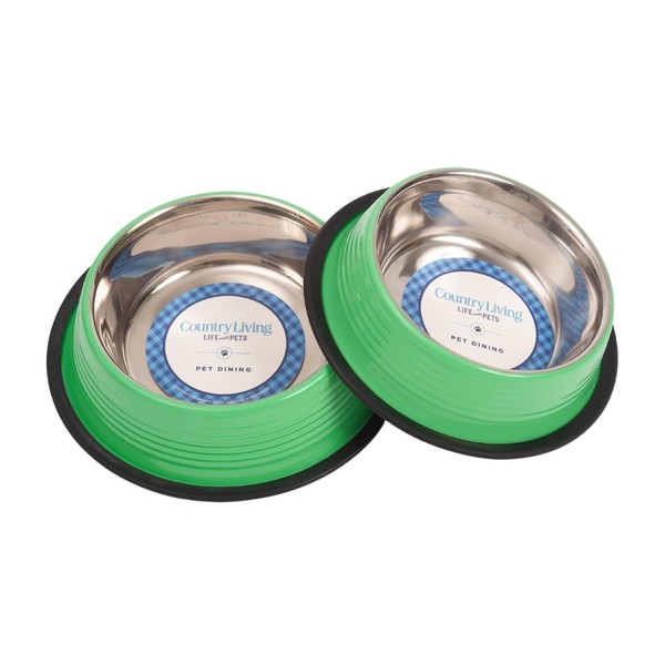 Country Living Set of 2 Ribbed No-Tip Non-Skid Pet Bowls