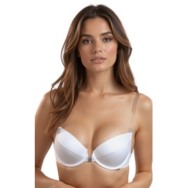 Vivisence Eve 1012 Women’s Push-Up Bra, Transparent Backless Removable Patternless EU (Eve 1012) - White Plain, size: 65C