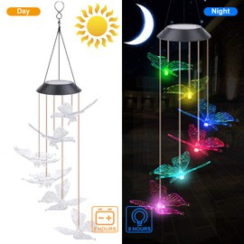 Fohil Wind Chime Solar Butterfly Wind Chimes Outdoor/Indoor Decor Yard Decorations Memorial Wind Chimes Best mom Gifts/Grandma Gifts/Birthday Gifts for Mom