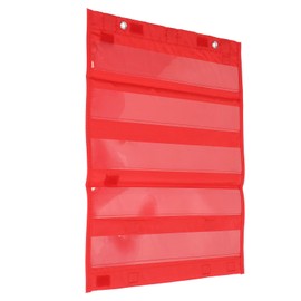 VBESTLIFE Magnetic Pocket Chart, 5 Rows Transparent Pockets Schedule Pocket Chart for Students Home School Activities (Red)