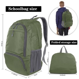 Dewellyoo Lightweight Hiking Backpack, Foldable Outdoor Camping Hiking Travel Multi-functional Camping Trekking Rucksack Travel Climbing Mountaineer Outdoor Sport Daypack Bag for Men Women (Green)