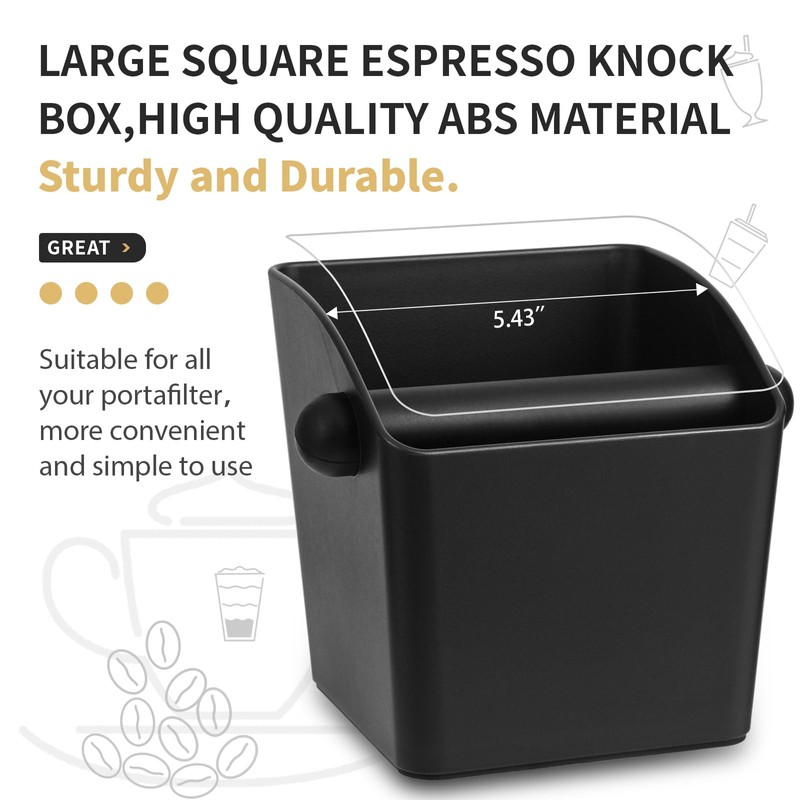 IAOSEN Large Square Knock Box High Sidewall Design Espresso Knock