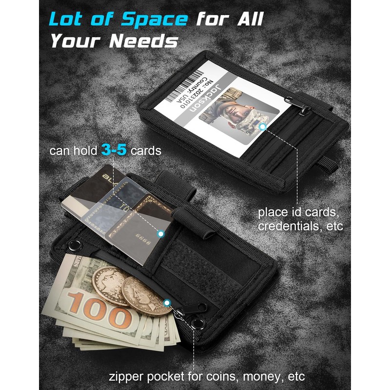 LIUGX Tactical ID Card Holder, 900D Nylon, Hook & Loop