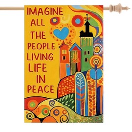 CHAONENG IMAGINE ALL THE PEOPLE LIVING LIFE IN PEACE House Flag 28 X 40 Inch Double Sided Spring Summer Yard Outdoor Farmhouse Lawn Decoration Flag Art with Flowers Yard Flag Urban Farm Décor