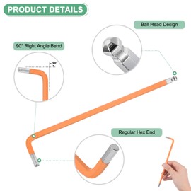 M METERXITY 2-Pack Ball End Hex Key Wrench, 5mm L Shape Extra Long Arm S2 Steel Repairing Tool for Bicycle/Furniture/Equipment/Motorcycle/Machinery, Metric Hexagonal Wrench [Orange]