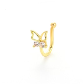 Nose Ring Cz Hollow Butterfly Nose Ring Butterfly Rhinestone Cutout Hoop Jewelry for Women and Girls (Golden, One size)