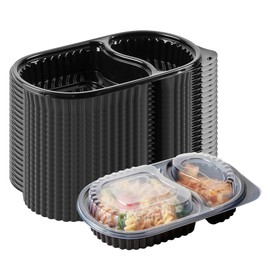 Restaurantware RW Base 20 Ounce Meal Prep Containers, 100 Microwavable To Go Containers With Lids - Disposable, Freezable, Black Plastic Oval Food Containers, Pack Hot And Cold Food, For Takeaway