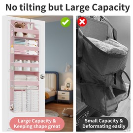 TAHAVICE 1 PC Pink Over the Door Organizer with 1 Large Capacity Caddy, 4 Shelf & 10 Mesh Side Pockets, Pink Stuff Hanging Storage and Girl Essentials Closet Organizer for Cute Room, Bedroom