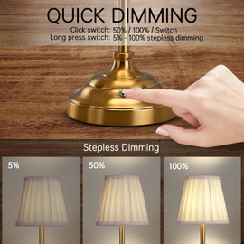BiwuGlimm Battery Operated Table Lamp - Small Rechargeable Bedside Lamp,Nightstand Lamps Night Light Cordless Dimmable Led for Bedroom Living Room Night Stand Bedside Bathroom Farmhouse Patio,Bronze