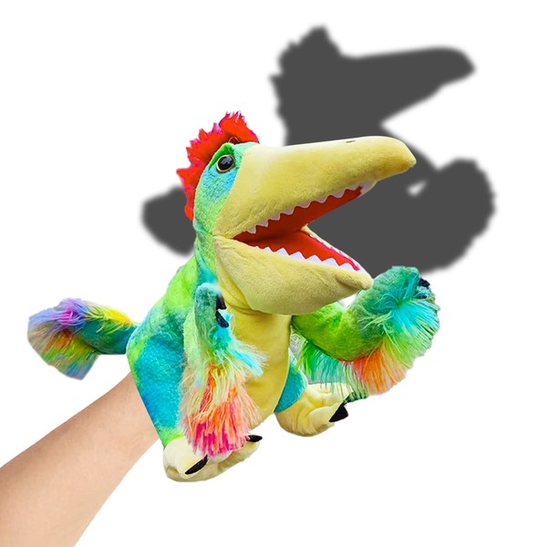Locisne Dinosaur Hand Puppet Caudipteryx, Colourful and Individual Realistic Model, Plush Toy, Raptor Toy, Gift for Children