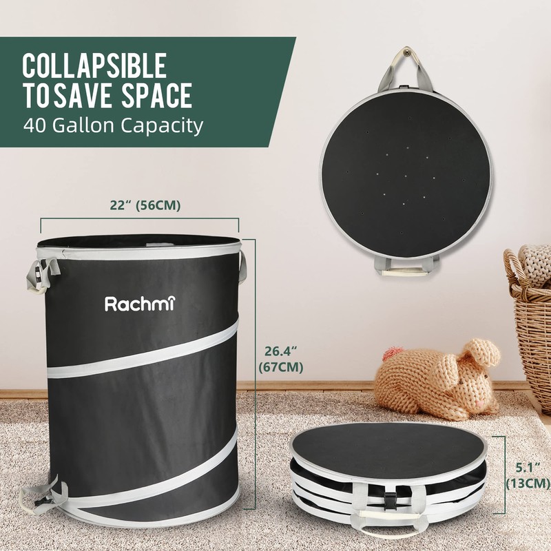 Rachmi 40 Gallon Collapsible Trash Can 2-Pack | Reusable Outdoor