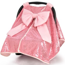 Baby Carseat Canopy Cover with Bow for Girls Boys with Bow Stroller and Cart Cover Carseat Nursing Cover Newborn Gift (Pink)