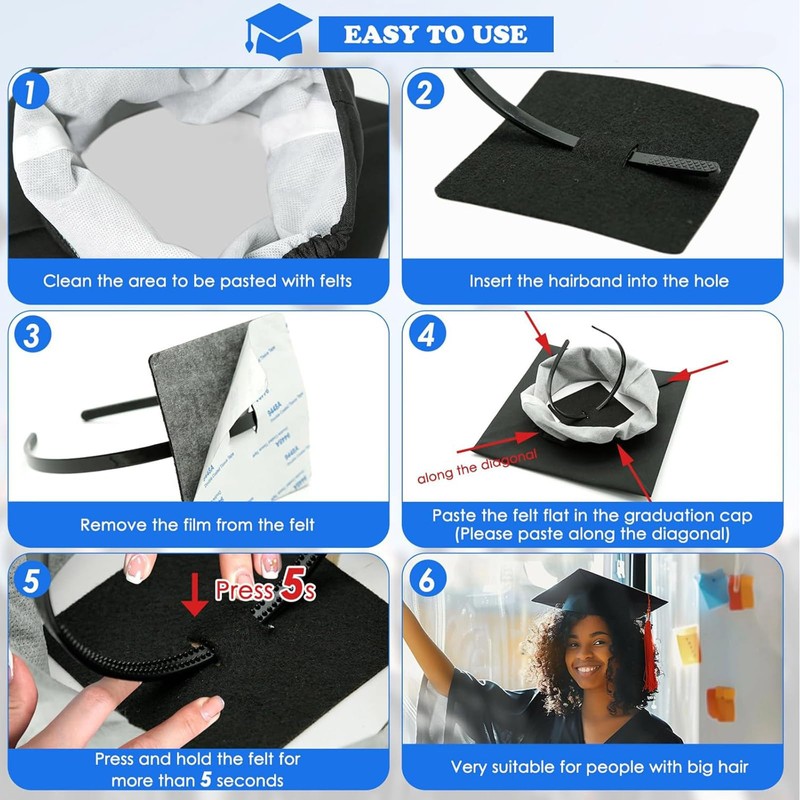 Gaduupa Grad Caps Headband Insert Square Firm Anti-Fall Hair Band