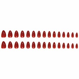 MISUD Press On Nails - Short Almond Glossy Glue On Nails in Wine Red, 30pcs with Design