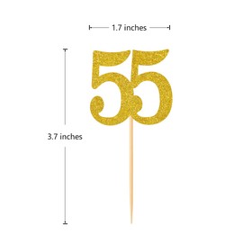 Donoter - 50 piezas 55 decoraciones para magdalenas, con purpurina dorada, número 55, para decoración de cumpleaños, aniversario, fiesta