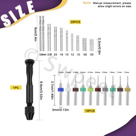 Swpeet 36 Pieces Hand Drill Bits Set Include Pin Vise Hand Drill, 25 Pieces Twist Drills and 10 Pieces Mini Drills Assortment Kit, PCB Woodworking Hand Mini Drill for Resin (0.3-1.2mm Color Bits)