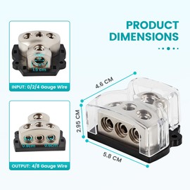 NuIth 1PC 3 Way Zine-Alloy Power Distribution Block, 0/2/4 Gauge in 4/8 Gauge Out Auto Car Audio Distribution Connecting Block, 3 Way Ground Distribution Block for Audio Amplifier Splitter