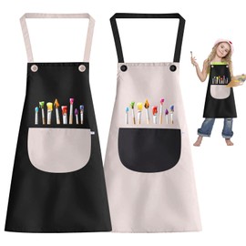 Pack of 2 Children's Painting Aprons, Painting Gowns for Girls, Adjustable Cooking Apron for Boys and Girls, with Pocket, Waterproof Aprons for Painting, Cooking, Baking, Gardening, DIY Art, a