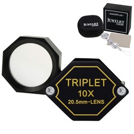 10x Lupa Joyería Lupa 20.5mm Trillizo Lente Óptico Vaso Bolsillo Joya Aumentador Herramienta para Joyero, Sello Filatelista, Acuñar Numismático, Acromático Negro Hexagonal Diseño Equipo Conjunto