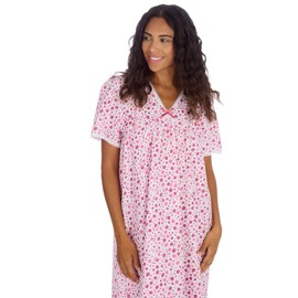 Women’s Open Back Nightie – Soft Touch V-Neck Nightie with Elegant Lace Trim, Ideal for Recovery, Ladies Incontinence Sleepwear, Hospital or Home Care | Easy Dressing Nighty Gown (Pink, 26)