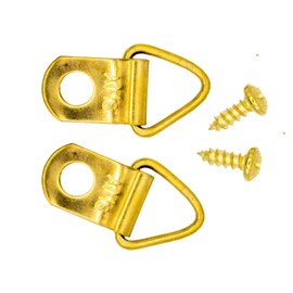 Small Triangle One-Hole Ring Brass-Plated Steel Picture Hangers Pack of 10 with Screws for Hanging Picture Frames