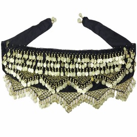 Costume Bay Women's Velvet Belly Dance Hip Scarf/Belly Dance Tribal Sash Belt Scarf Skirt Wrap (Black, ONE)