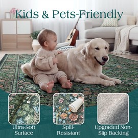 Othilic Floral Washable Entryway Rug - Moss Green Soft Boho Bathroom Rug Non-Slip Front Door Mat Indoor Entrance Thin 2x3 Small Vintage Accent Throw Rugs for Bedroom Entryway Kitchen Bedside