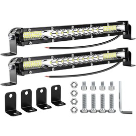 MUVKQC LED Light Bars for Trucks - 10Inch Ultra Slim Light Bar 12V 24V Spot Flood Combo Off Road Driving Lights Waterproof Roof Bumper Lamp for Tractor ATV UTV Pickup Cart SUV(2 Pack)