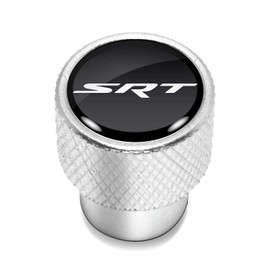 iPick Image for SRT Logo in Black on Shining Silver Aluminum Tire Valve Stem Caps for Dodge Jeep