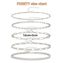 XFSRG Goldarmbänder für Frauen Plattiertes Armband-Set Verstellbare Stapelbare Charm-Armbänder Büroklammerkette Kubanisches Glied Wasserdichte Mehrlagige Armband-Sets Geschenke (Silber)