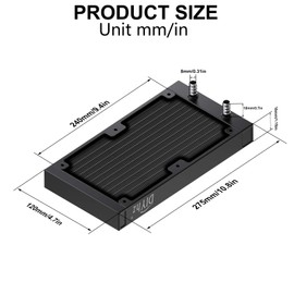 DIYhz Water Cooling Computer Radiator, 12 Pipe Aluminum Heat Exchanger Liquid Cooling Radiator Heat Sink 240mm with Dual Fans for CPU PC Laser Water Cool System DC12V Black