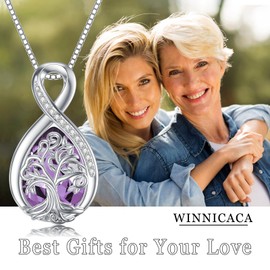 WINNICACA Tree of Life Necklace for Women s925 Sterling Silver Tree of Life Jewelry with Light Purple June Alexandrite Birthstone Necklace for Mother Fashion Infinity Pendant for Wife Christmas Gifts