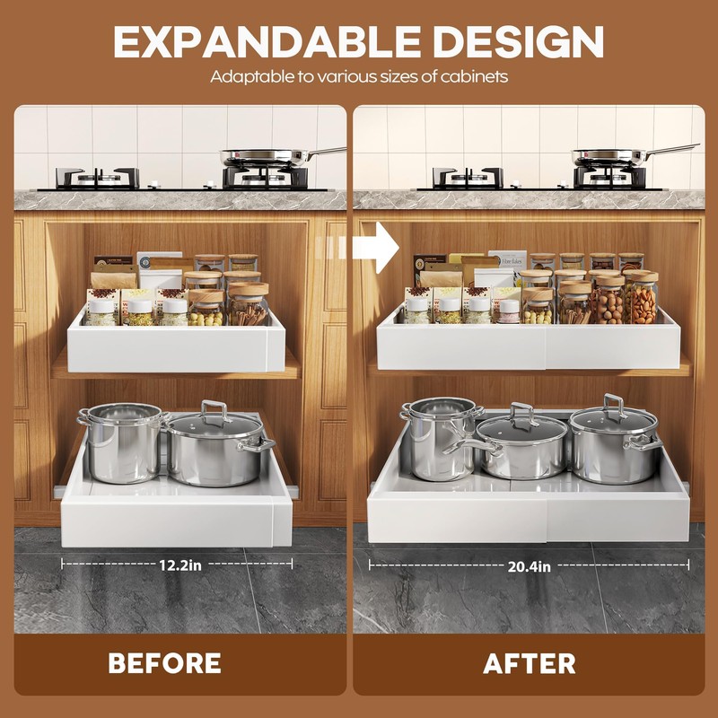 Seinloes 1 Pack Expandable Pull Out Cabinet Organizer 21" Deep