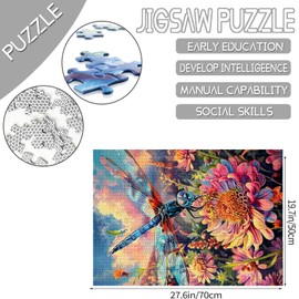 Summer Landscape Jigsaw Puzzles 1000 Pieces for Adults, Families (Dragonfly, Hydrangea,Tropical Plants) Pieces Fit Together Perfectly 19.7''x27.6''inch Garden Flowers Frameable Magic Puzzle Art(Pink)