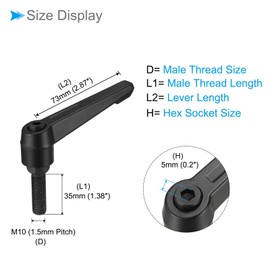 CoCud Clamp Lever Handle M10 x 35mm Male Thread Adjustable Quick Release Lock Swivel Bolt Knob Black for Lathe Machines 1pcs