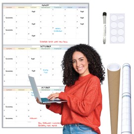 Large Dry Erase Calendar for Wall 33" x 46" Rolled (No Creases) 3 Months Erasable Thick Undated Laminated Reusable Wall Planner Home Office School