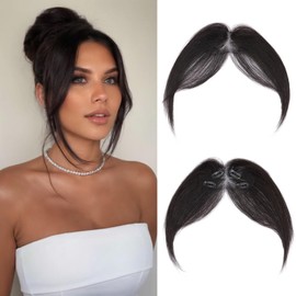 Benehair Clip on Bangs for Women Human Hair, Fake Bangs Clip Human hair, Middle Part Bangs Clip in Hair Extensions Hair Pieces with Temples for Daily Wear (Natural Black)