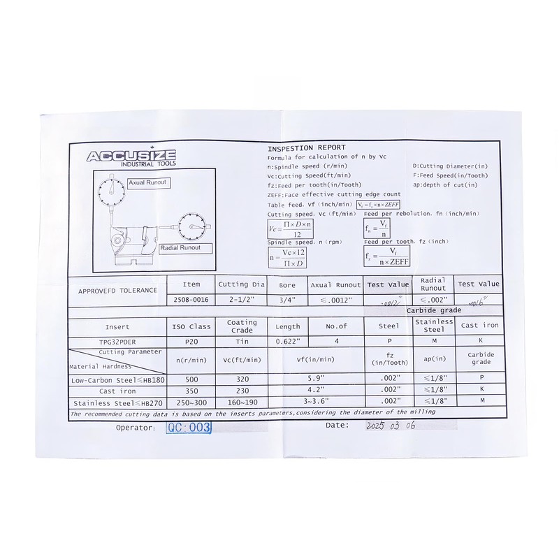Accusize Industrial Tools 2-1/2 inch Indexable Face Milling Cutter 90