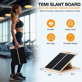 TEMI Slant Board for Calf-Stretching - Wooden Incline Wedge Stretcher for Squats, Foot & Ankle Mobility, Portable Fitness Equipment, Balance Block for Heel Stretch, Brown