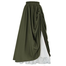 Maxi Long Renaissance Skirts for Women Double Layered Ren Faire Costume Garden Green XXL