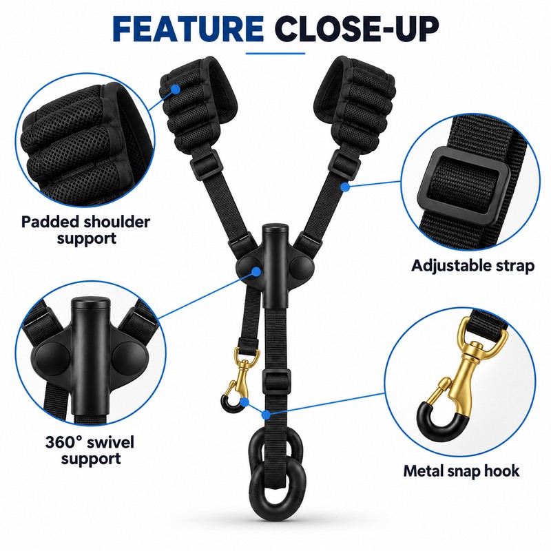 Adjustable Saxophone Shoulder Strap, Leather Double Shoulder Harness for Alto,