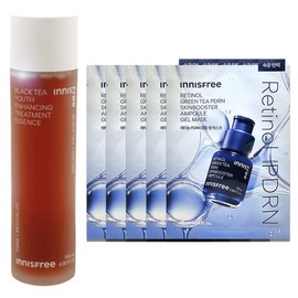 Innisfree Black Tea Youth Enhancing Treatment Essence 145ml+Retinol PDRN Skin Booster Ampoule Gel Mask 5 sheets / 이니스프리 블랙티 유스 인핸싱 트리트먼트 에센스 145ml+레티놀 PDRN 스킨부스터 앰플 겔 마스크 5매