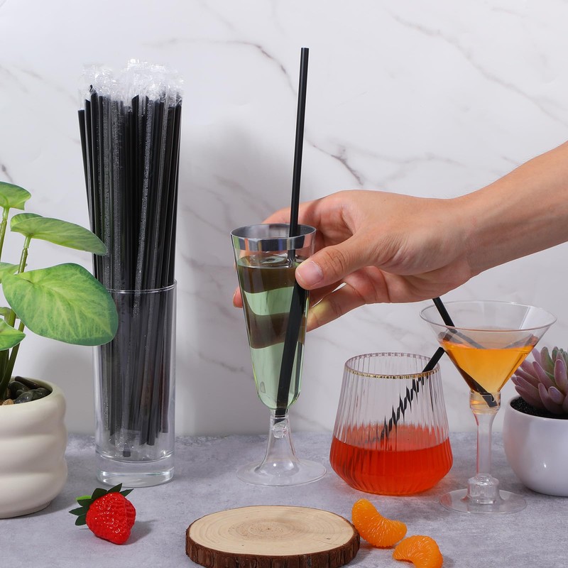 1000 Disposable Black Plastic Drinking Straws, 10 inches Long, Individually