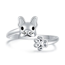 Senpotly 925 Sterling Silver French Bulldog Ring for Women Adjustable Puppy Paw Ring for Teens Girls Adorable Corgi Animal Dog Paw Print Ring Jewelry Gifts for Daughter Granddaughter (French Bulldog)